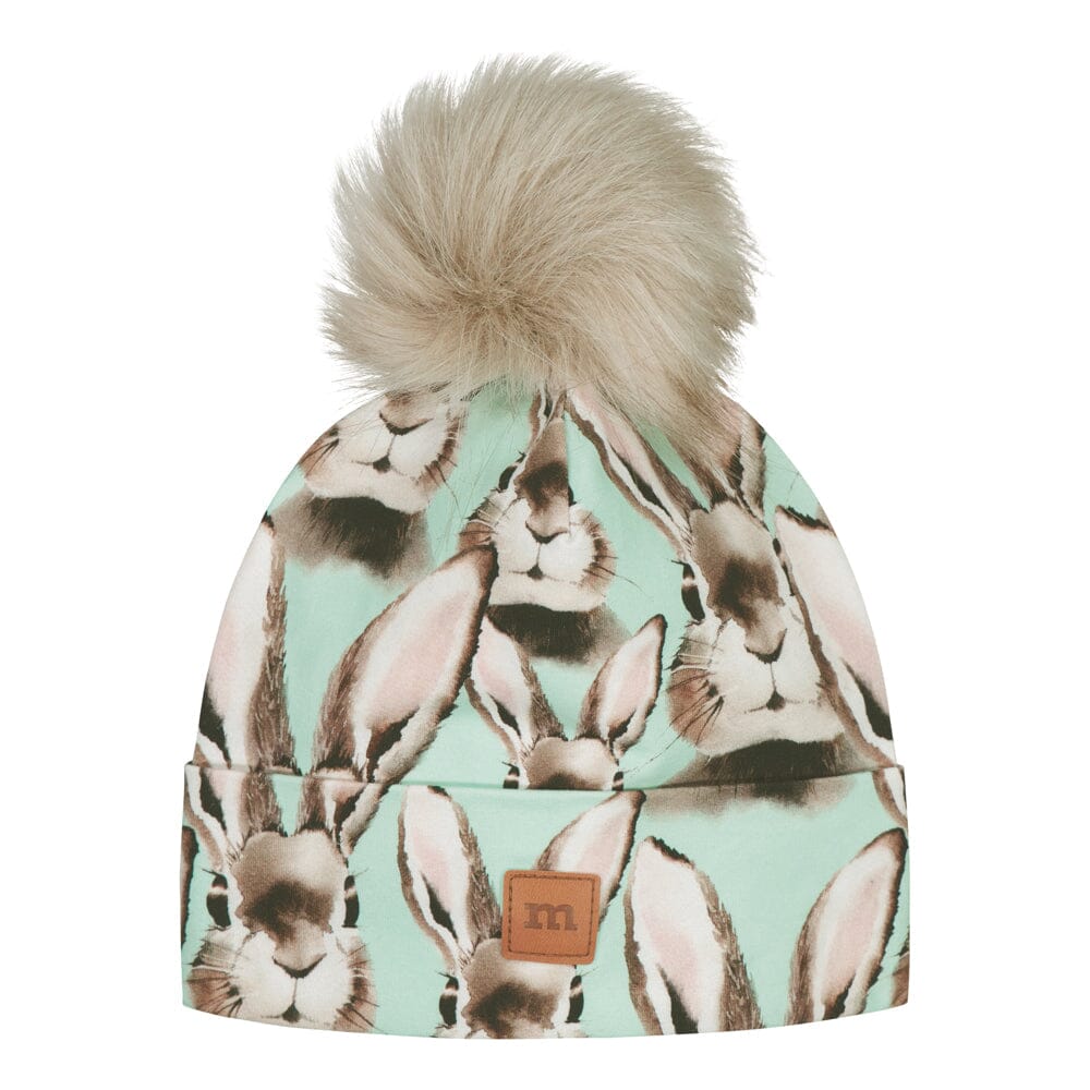BUNNY BEANIE WITH FUR POM | OCEAN Pipo My Happy Place