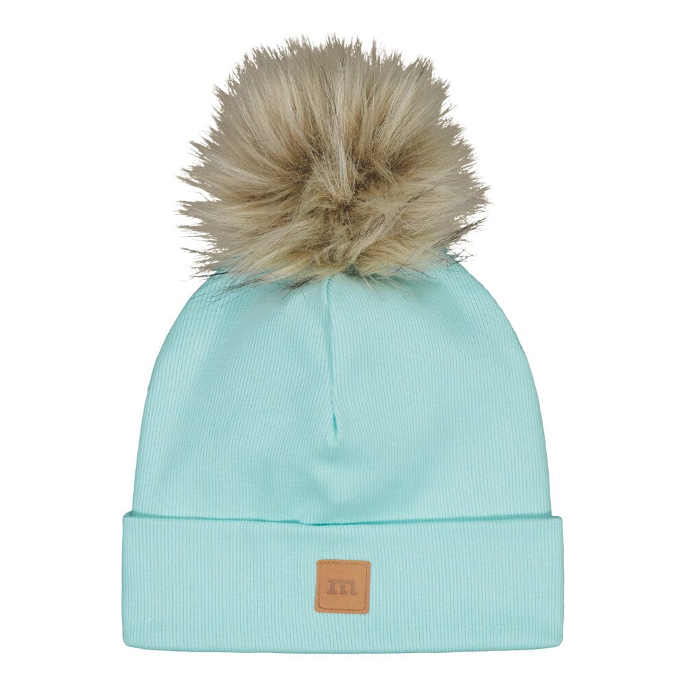 RIB BEANIE WITH FUR POM | OCEAN Pipo My Happy Place