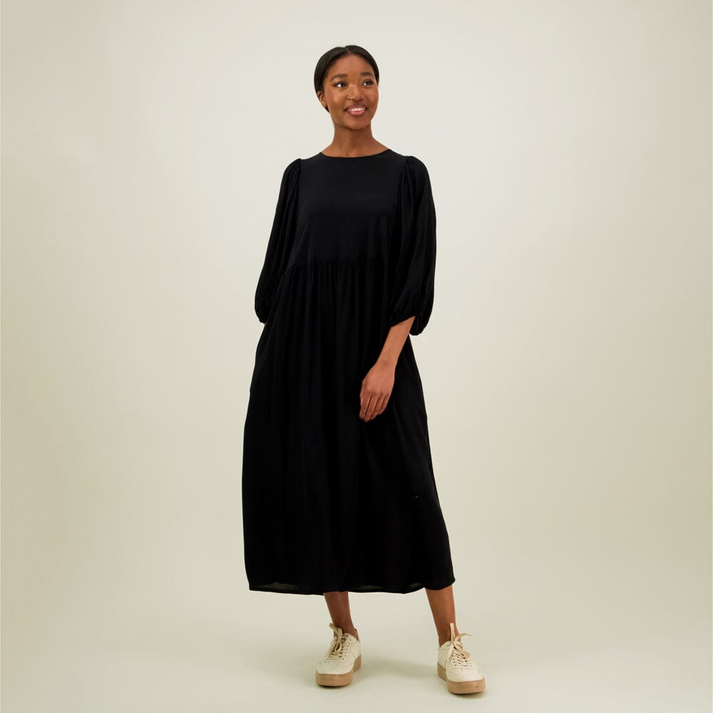volume midi dress Parina | Lemon Strappy Volume-Hem Midi Dress