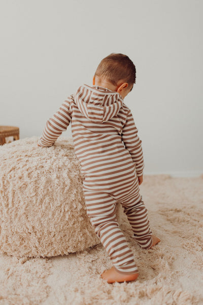 STRIPED RIB PLAYSUIT | MUDDY BOOTS/CREAMY