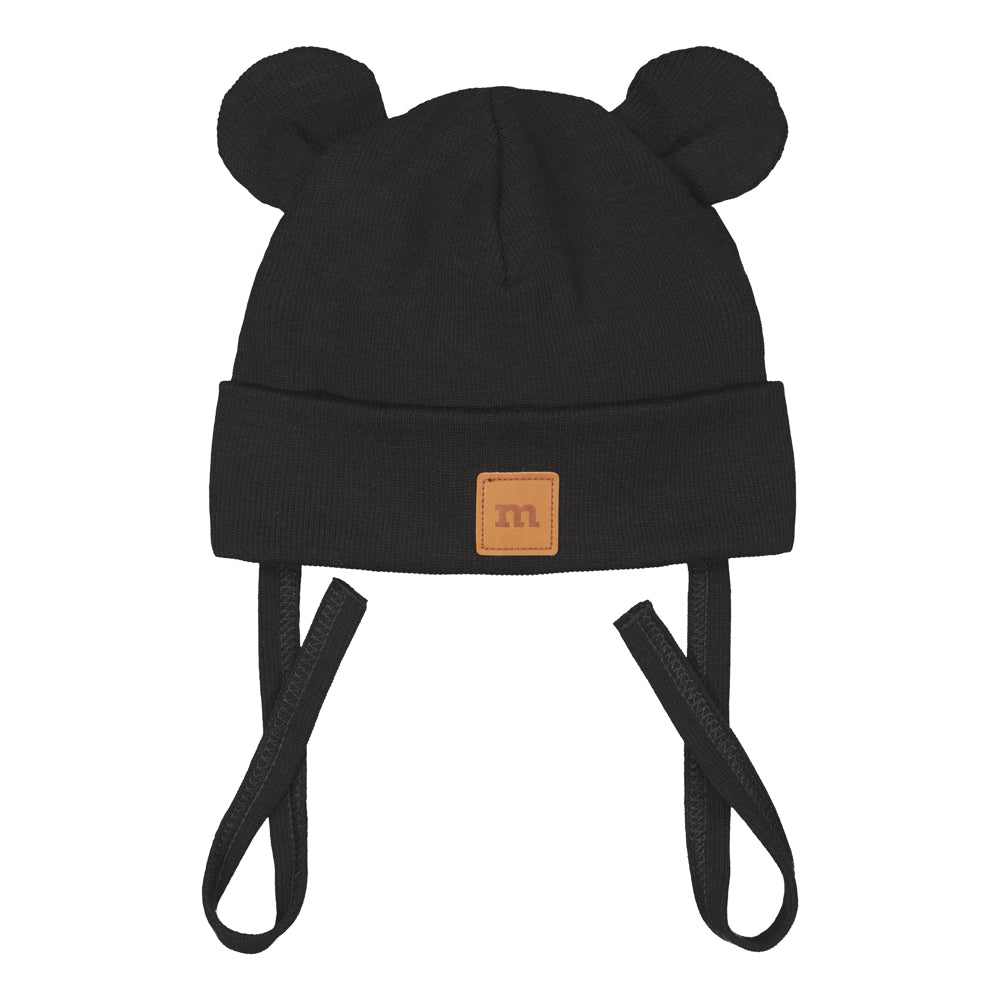 MERINO RIB BEAR BABY BEANIE | BLACK