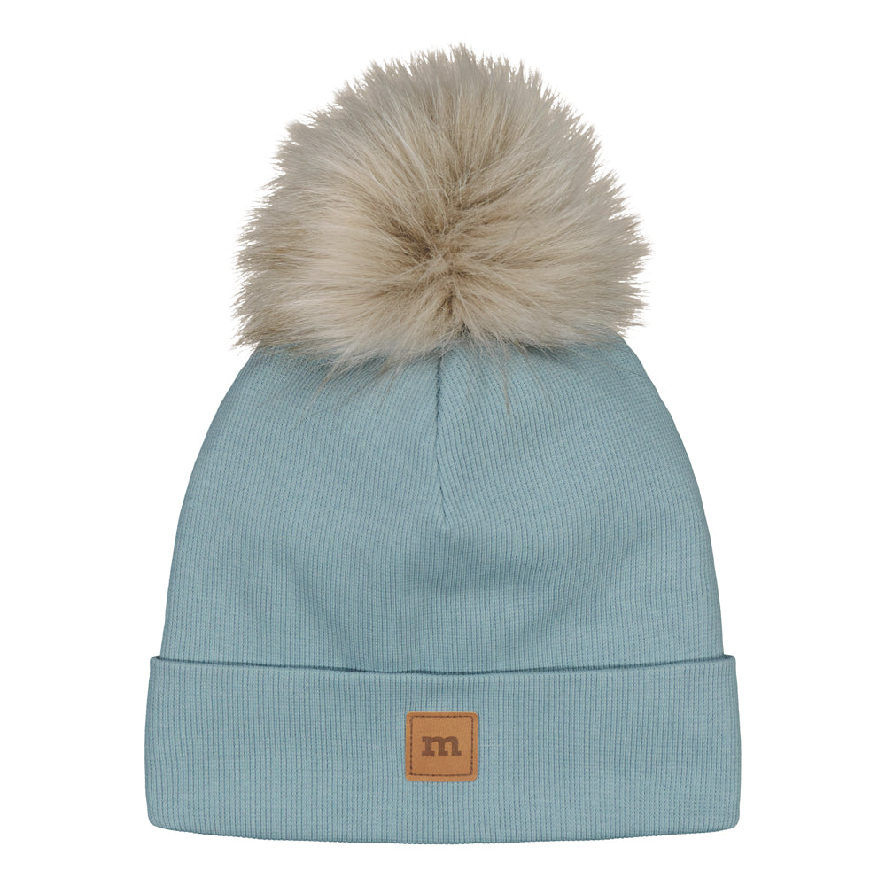 RIB BEANIE WITH FUR POM | CLOUDY SKY