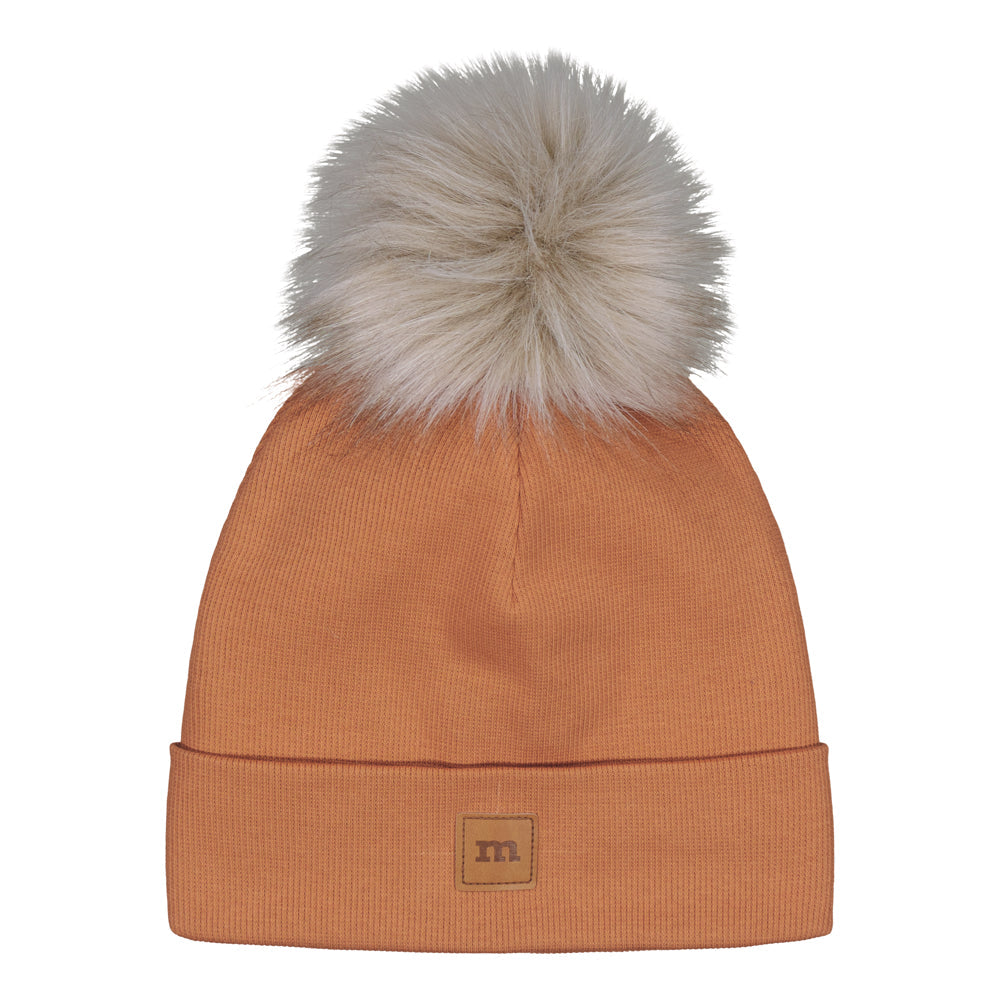 RIB BEANIE WITH FUR POM | PEANUT