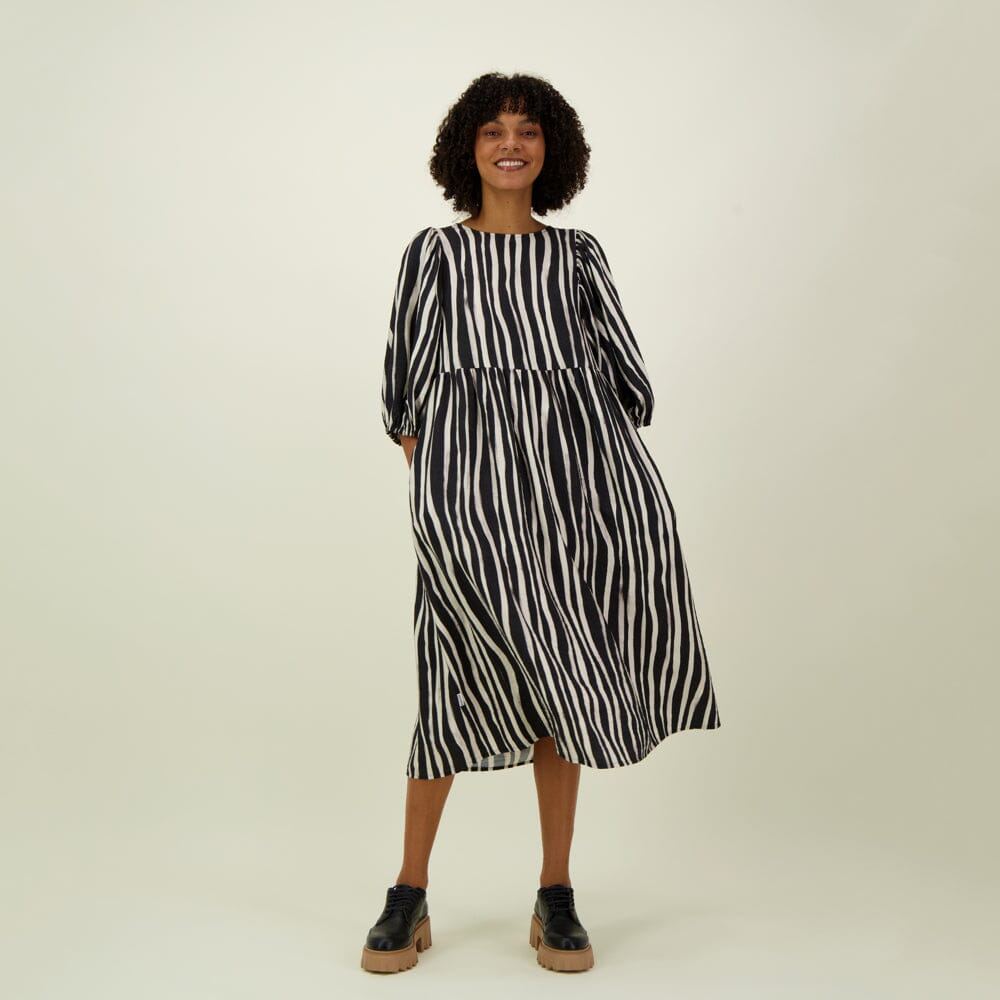 Volume Sleeve Stripe Dress taup M（Volume Sleeve Stripe Dress 厳つ）