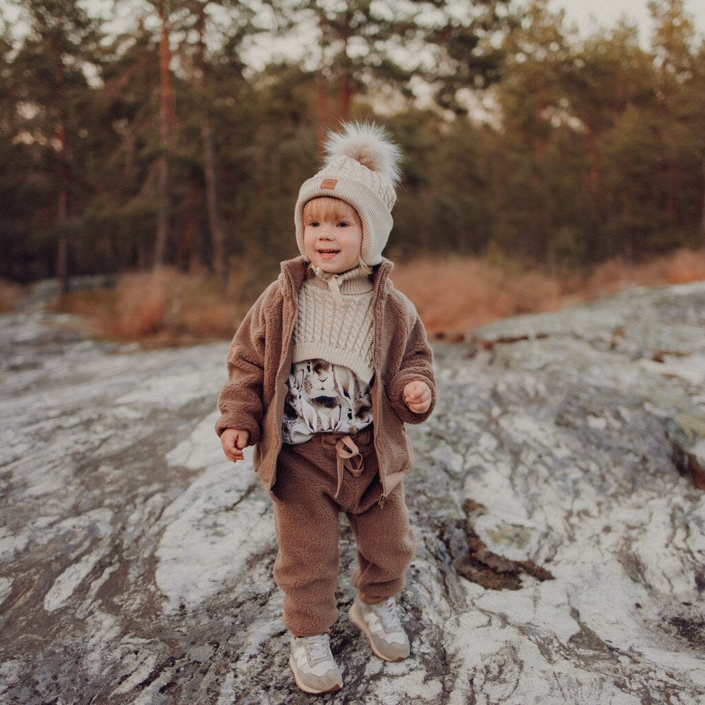 Fur Pom Cable Baby Beanie -Merinovillapipo | Cloudy Pipo Happy Hearts