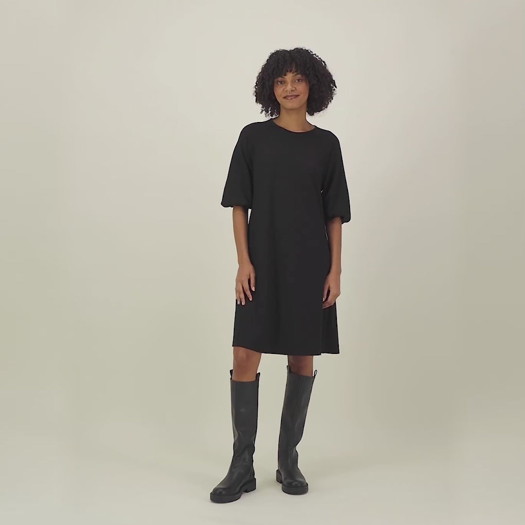 PUFF SLEEVE TUNIC DRESS | BLACK