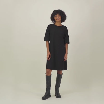 PUFF SLEEVE TUNIC DRESS | BLACK