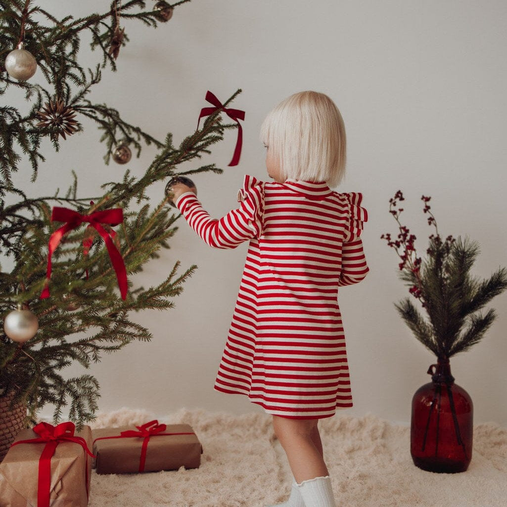 Striped Mock Neck Rib Dress -Mekko | Poppy / Vanilla Mekko Metsola