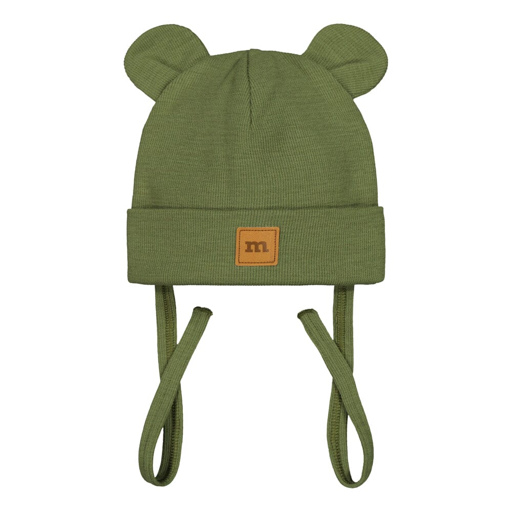 MERINO RIB BEAR BABY BEANIE, JUNGLE GREEN Metsola